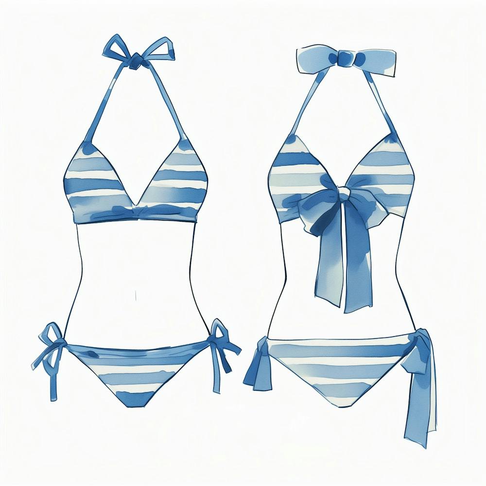Blaue Bikini Watercolor, Maritime Sommer Kunstmalerei