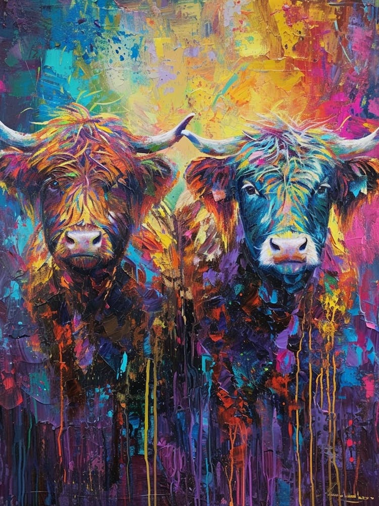 Hairy Cow Colourful Paint Splash 1