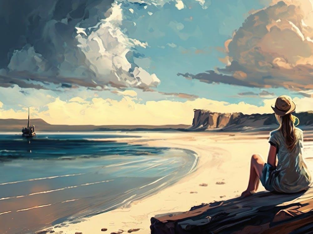 Girl Sitting On The Beach