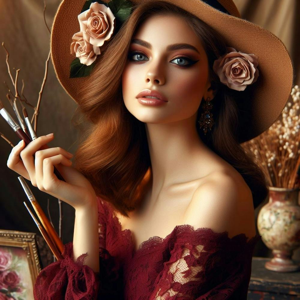 طباعة فنية لامرأة جميلة ترتدي قبعة 
