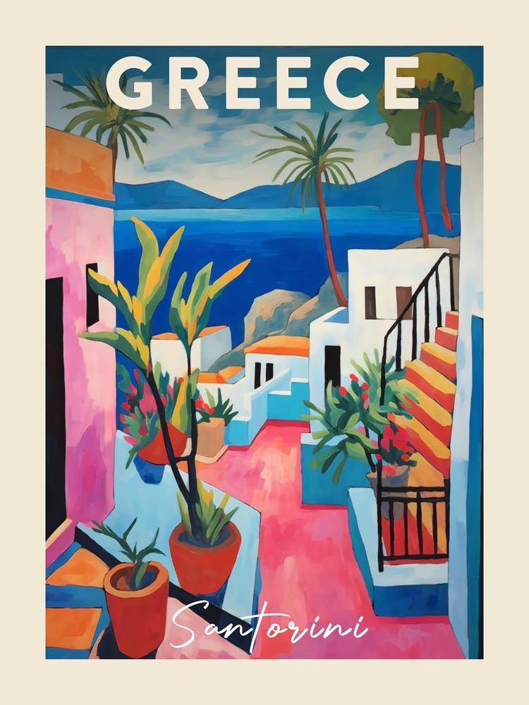 Santorini Greece 1 Fauvist Painting Travel Poster