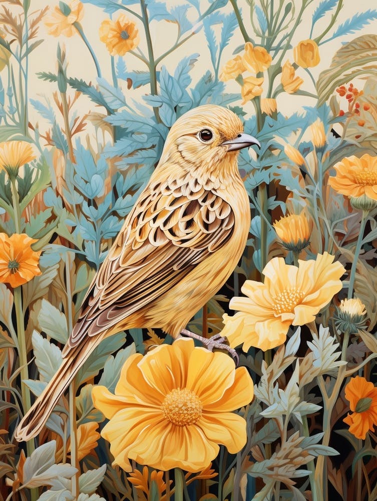 Peinture d'Oiseau Détaillée Bruant Jaune 4