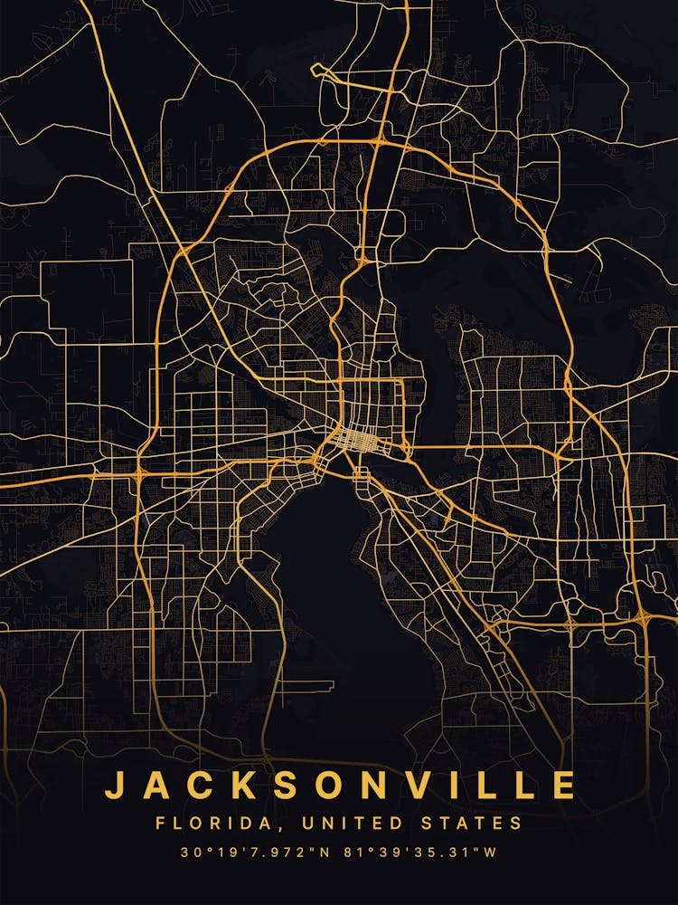 Jacksonville Florida Usa Black And Gold Map