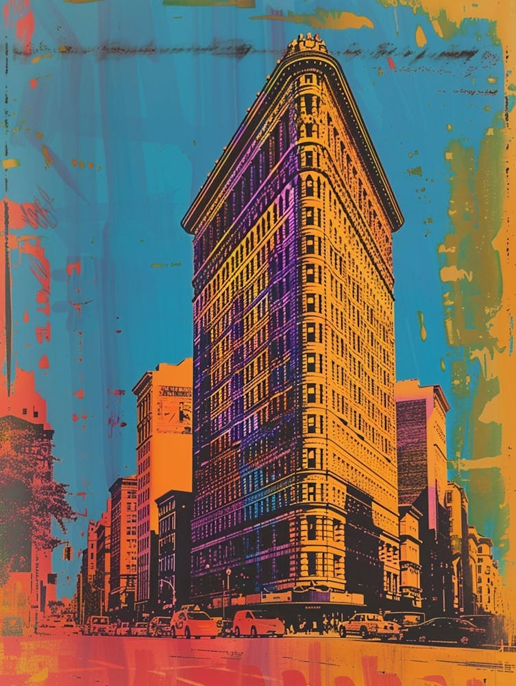 Flatiron Building New York Colourful Silkscreen Illustration 1