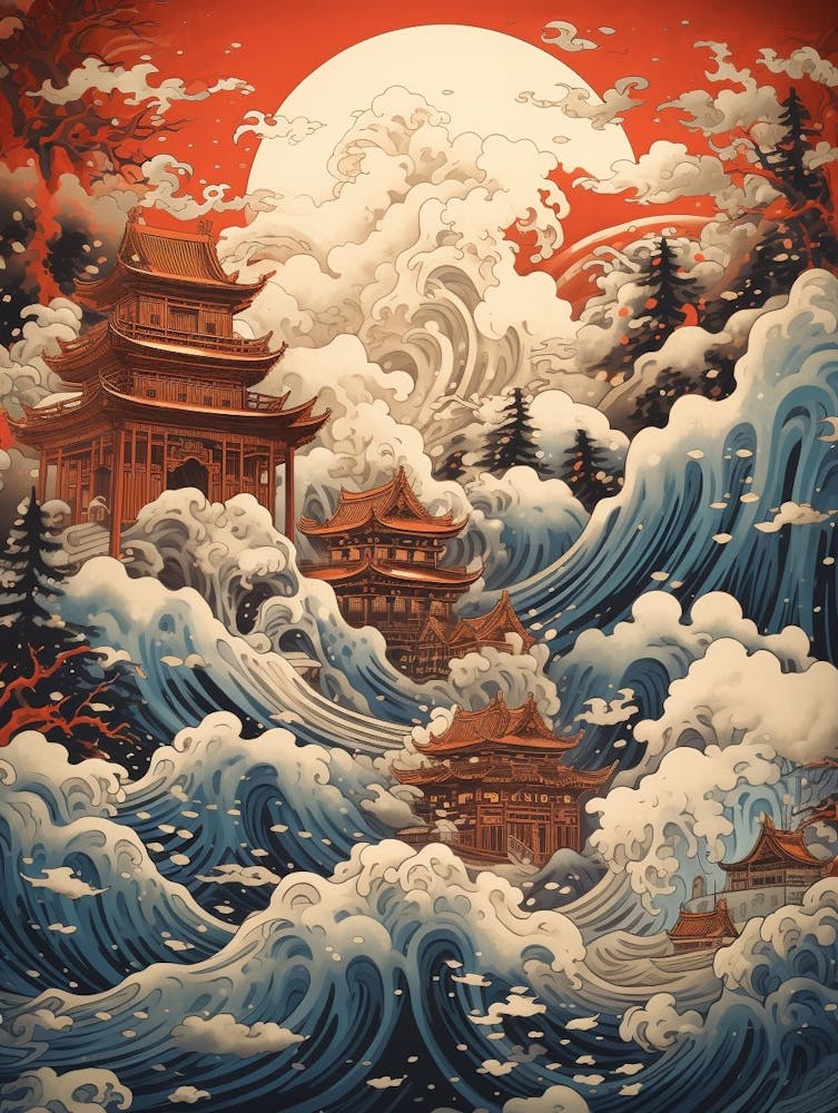 Tsunami Waves Japanese Illustration 9