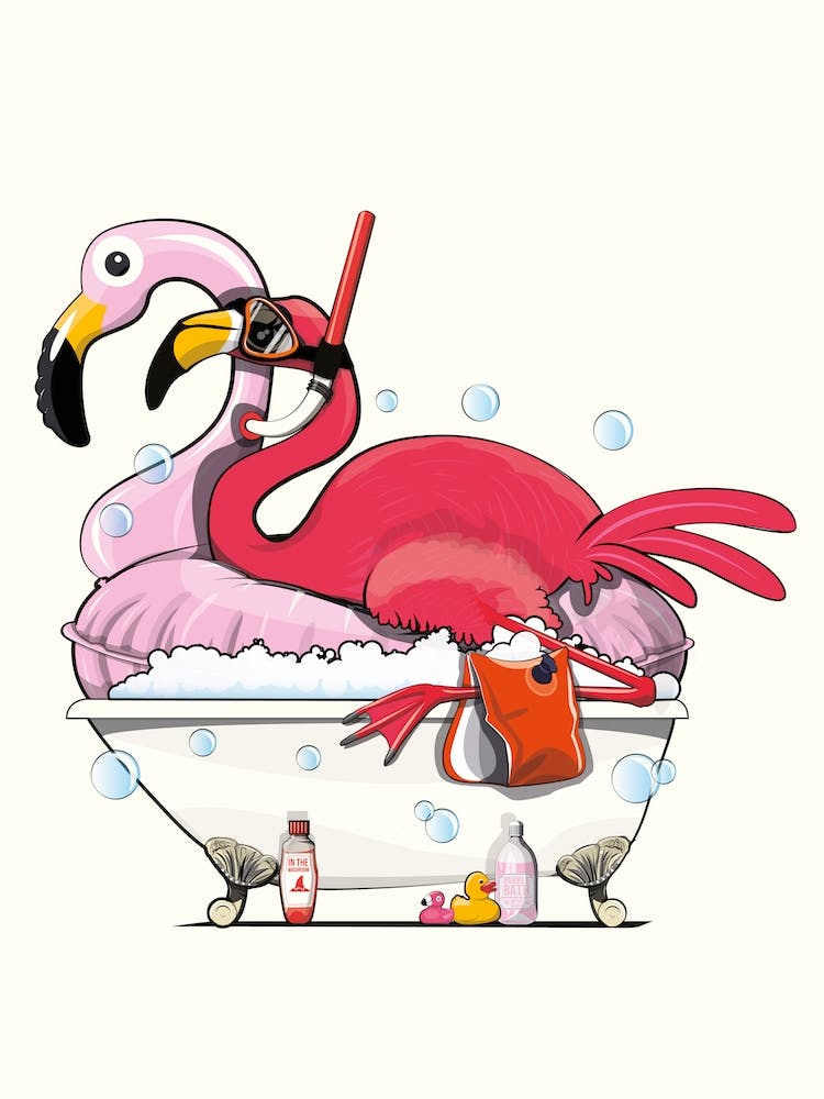 In Bath On Inflatable Flamingo
