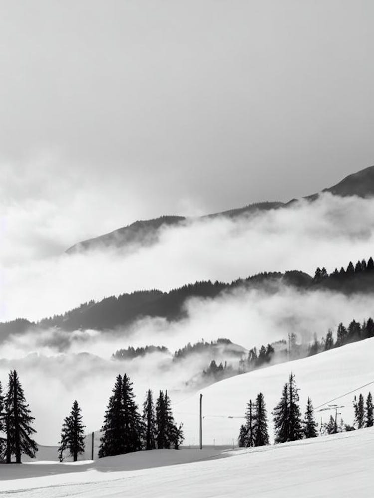 Zell Am See Kaprun, Austria Black And White Skiing Poster