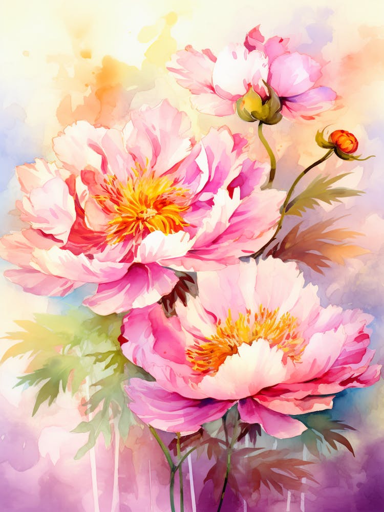 Peony With Sunset Watercolor Style (1)
