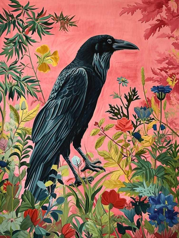 Floral Animal Painting Raven 4