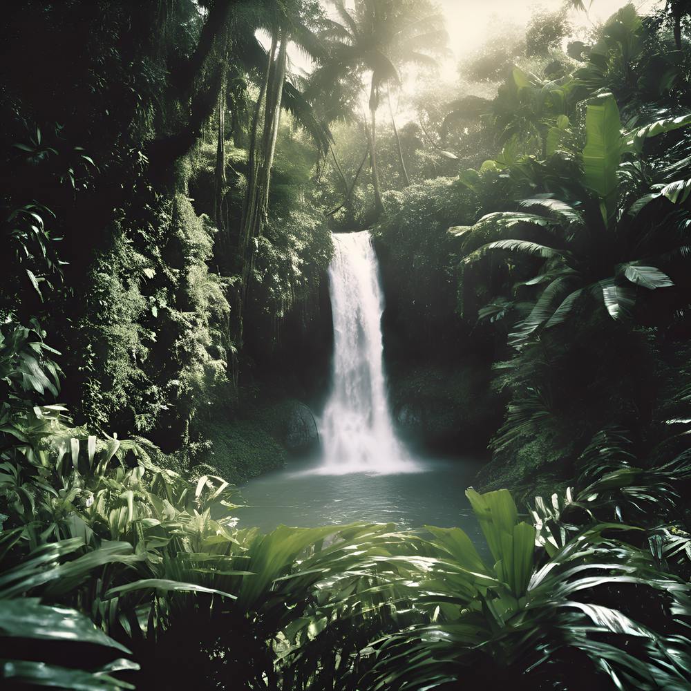 0 Beautiful Waterfall In A Lush Jungle, With Sunligh Esrgan V1 X2plus