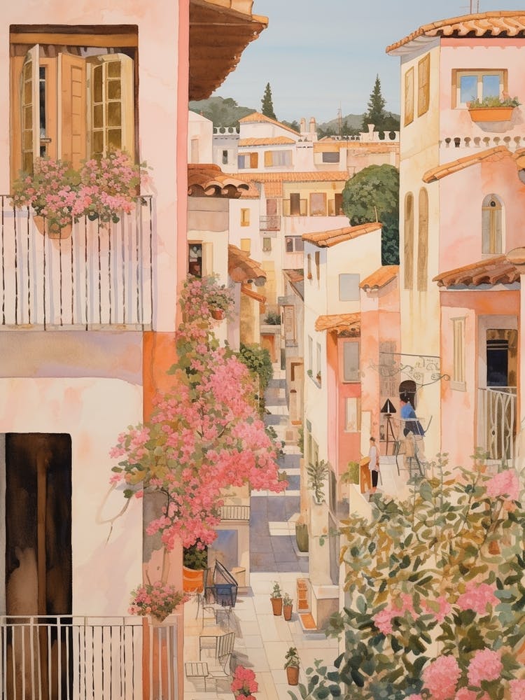 Marbella Spain 1 Vintage Pink Travel Illustration