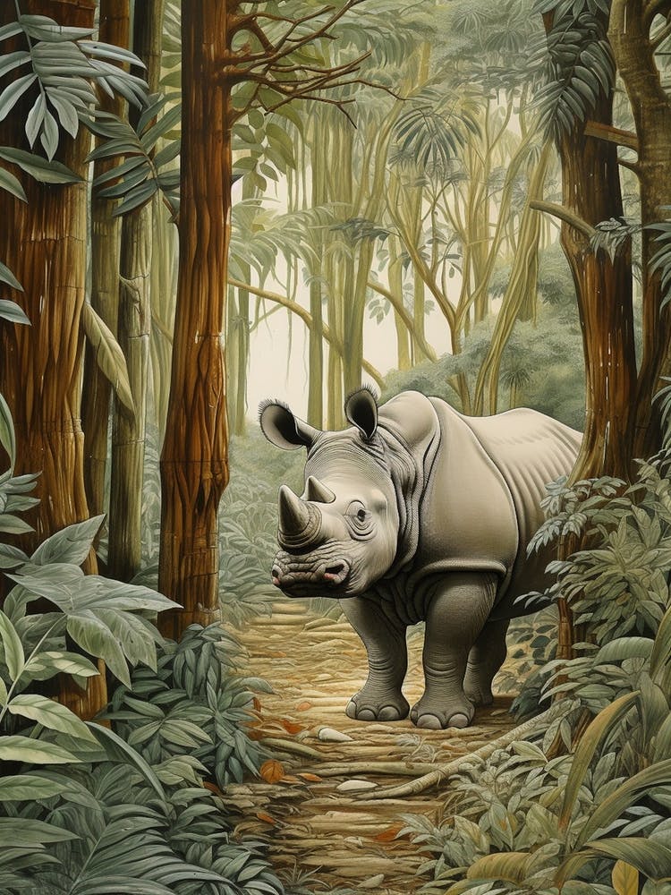 Illustration Of Rhino In The Distance Realistic Illustration 4