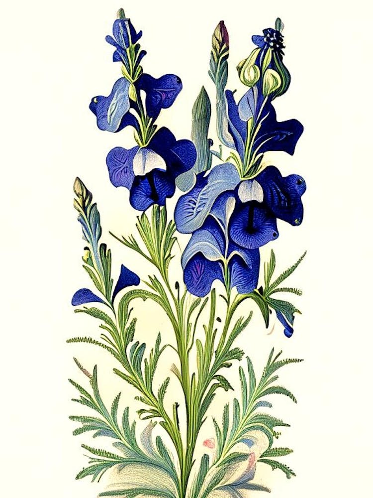 Larkspur Floral 1 Botanical Vintage Poster Flower