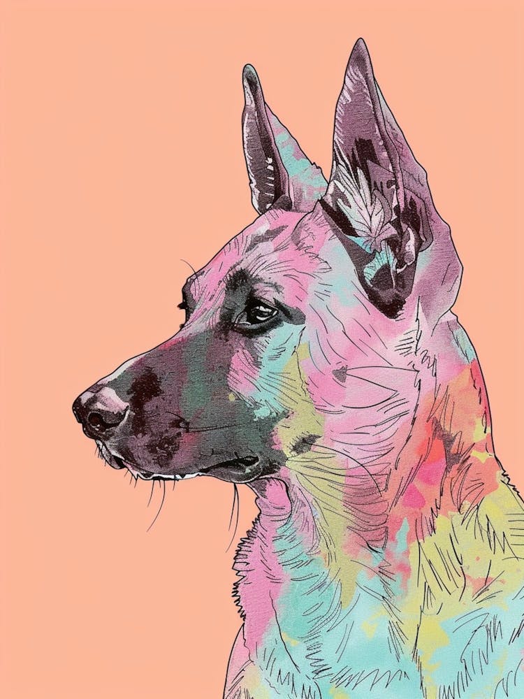 German Shepherd Dog Pastel Line Painting 2