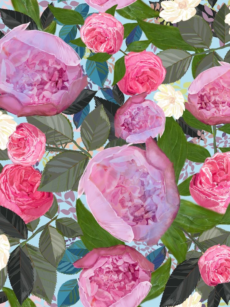 Pink Roses Leaves
