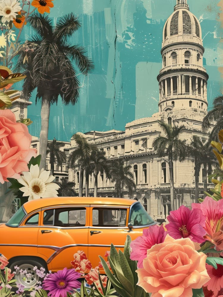 Cuba   Floral Retro Collage Style 1