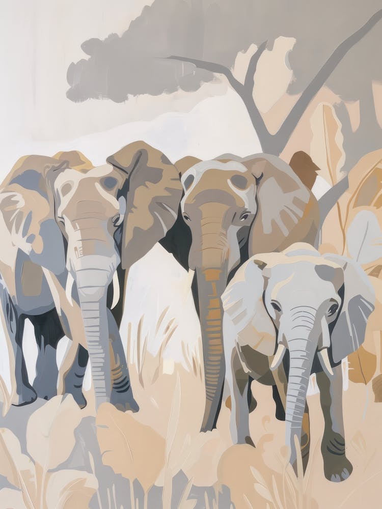 Elephants Pastels Jungle Illustration 3