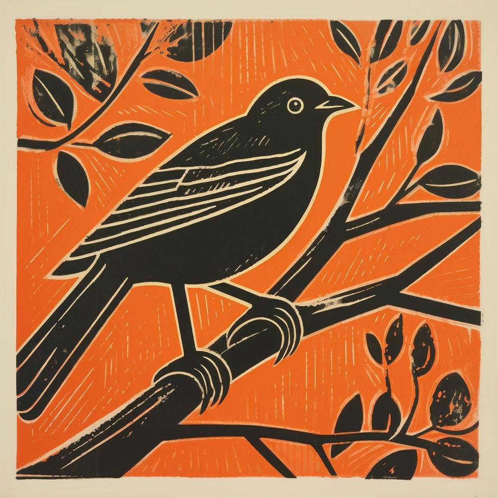 Retro Bird Lithograph Robin 6