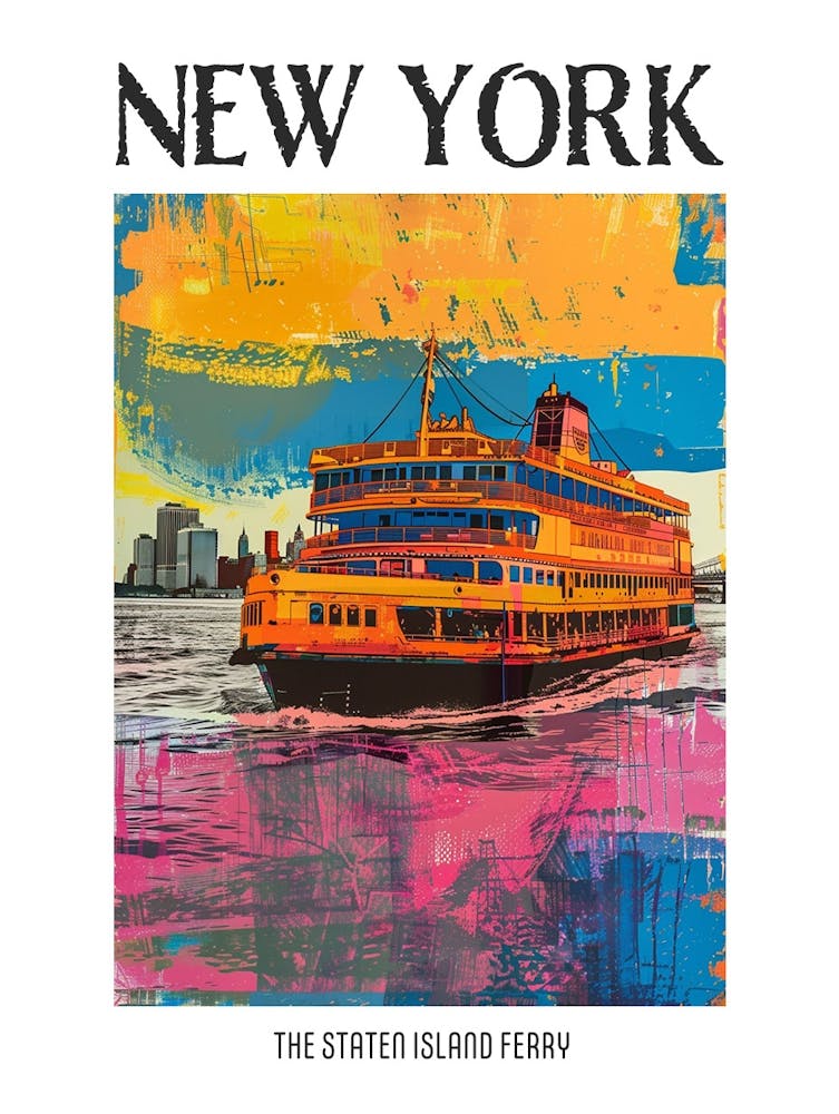 The Staten Island Ferry New York Colourful Silkscreen Illustration 2 Poster