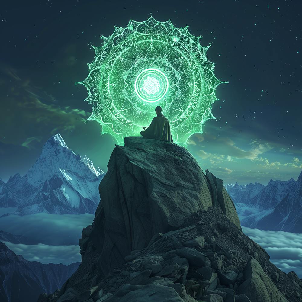 Summoning a green mandala on a mountain top