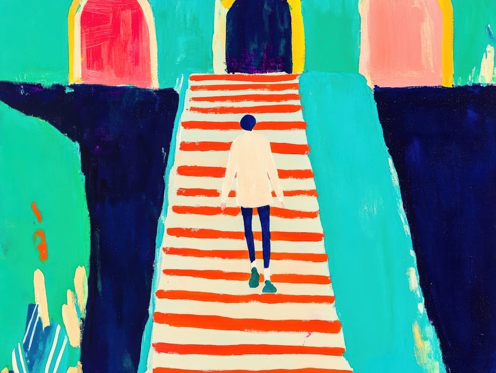 Woman Walking Down Stairs