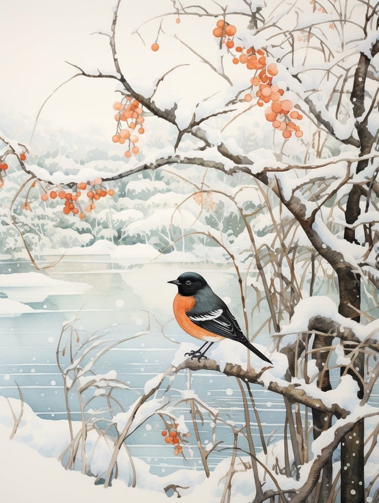 Winter Bird Painting Cowbird 4