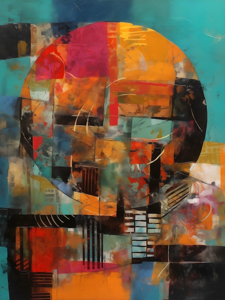 Earth, Abstract Collage In Pantone Monoprint Splashed Colors