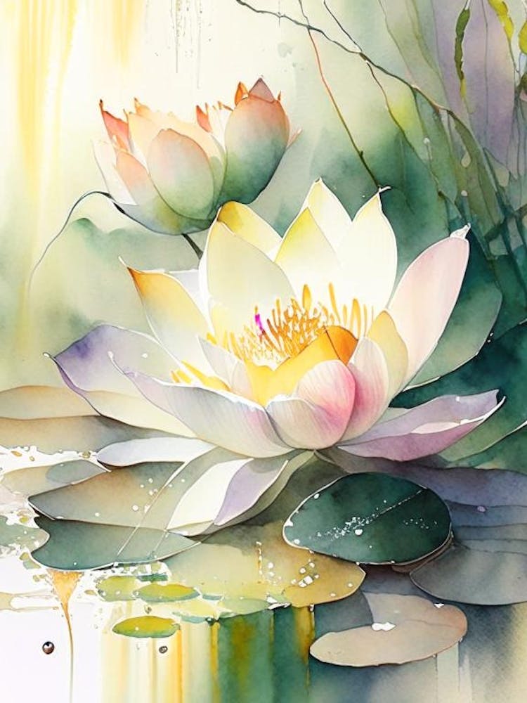 Fleurs de lotus dans un jardin Aquarelle de conte de fées 2