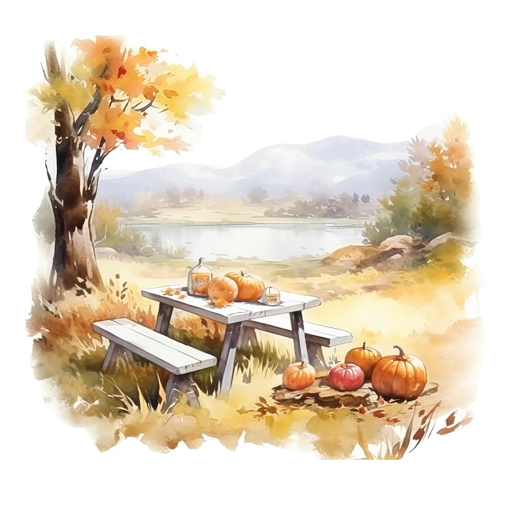 Watercolor Autumn Picnic Table 2
