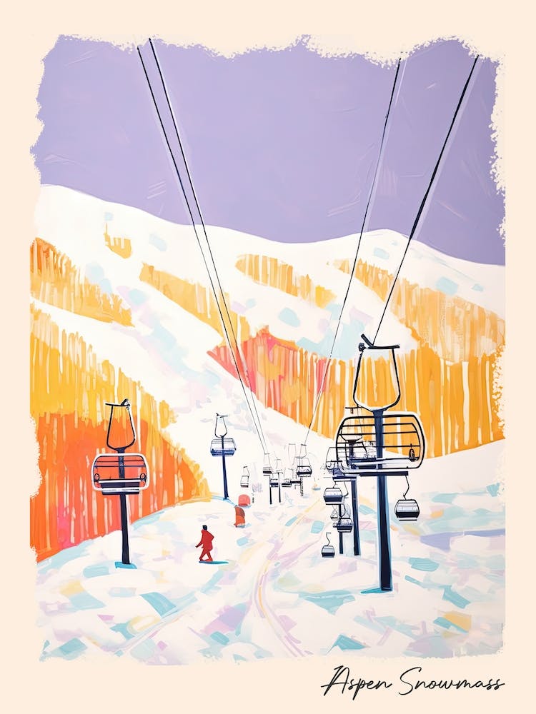 Poster Of Aspen Snowmass   Colorado, Usa, Ski Resort Pastel Colours Illustration 2