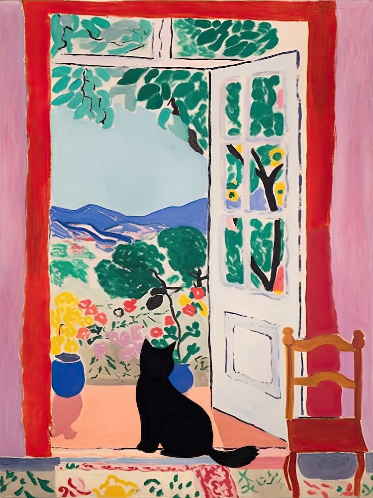 Open Door Matisse Inspired With Cat Silhouette