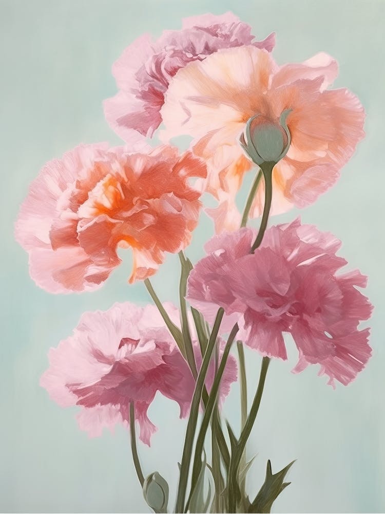 Carnations Flowers Acrylic Painting In Pastel Colours 4