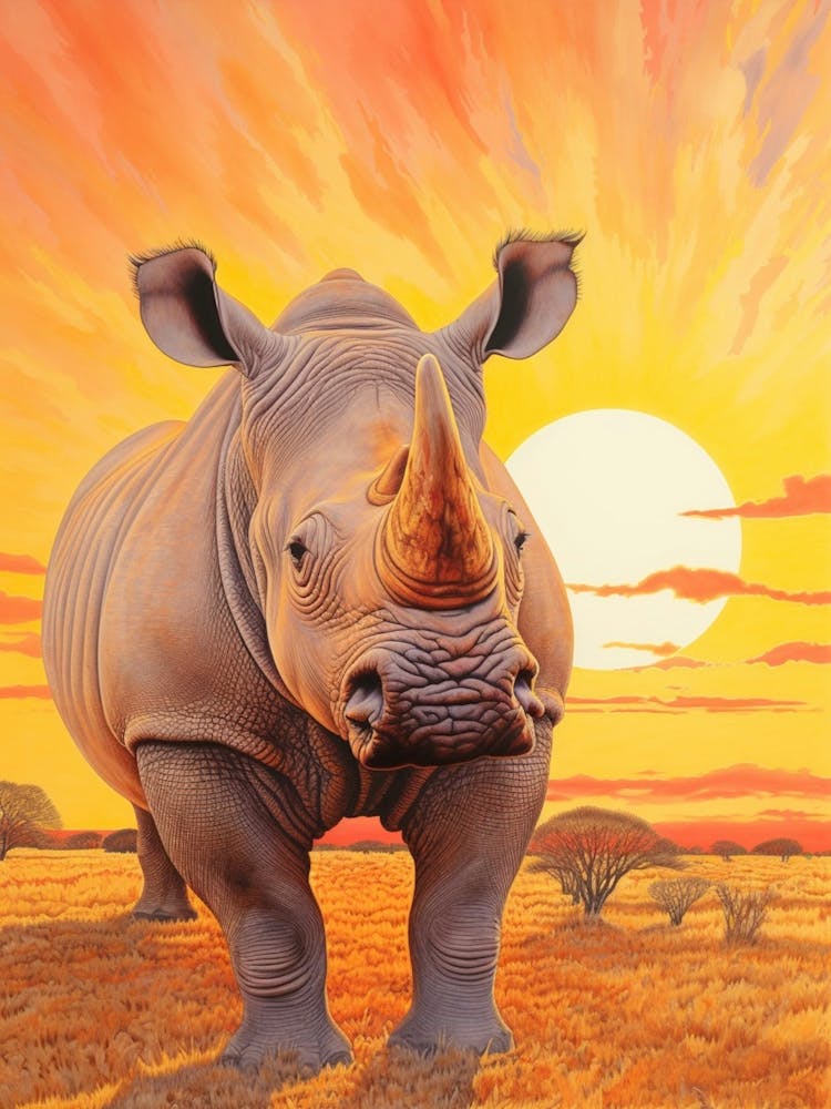 Rhino In The Sunset Realistic Illustration 4