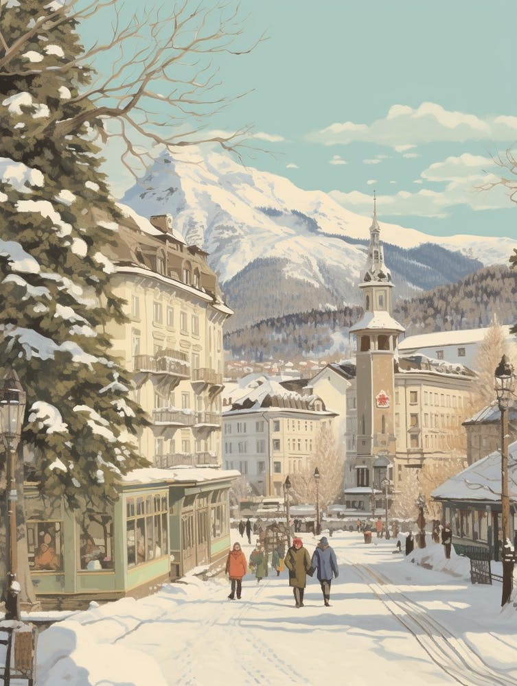 Illustration d'Hiver Vintage St Moritz Switzerland 2