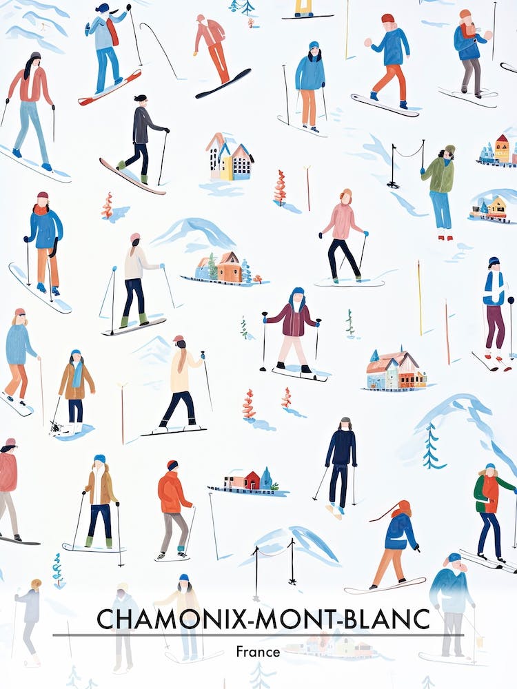 Chamonix Mont Blanc   France, Ski Resort Poster Illustration 3