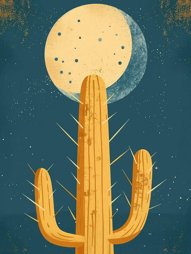 Moon Cactus Minimalist Abstract Illustration 2