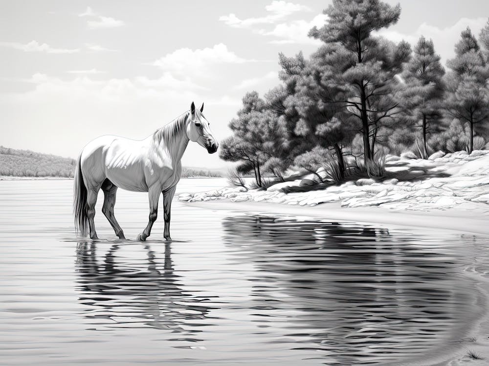 A Horse Oil Painting In Zlatni Rat (Golden Horn Beach), Croatia, Landscape 3