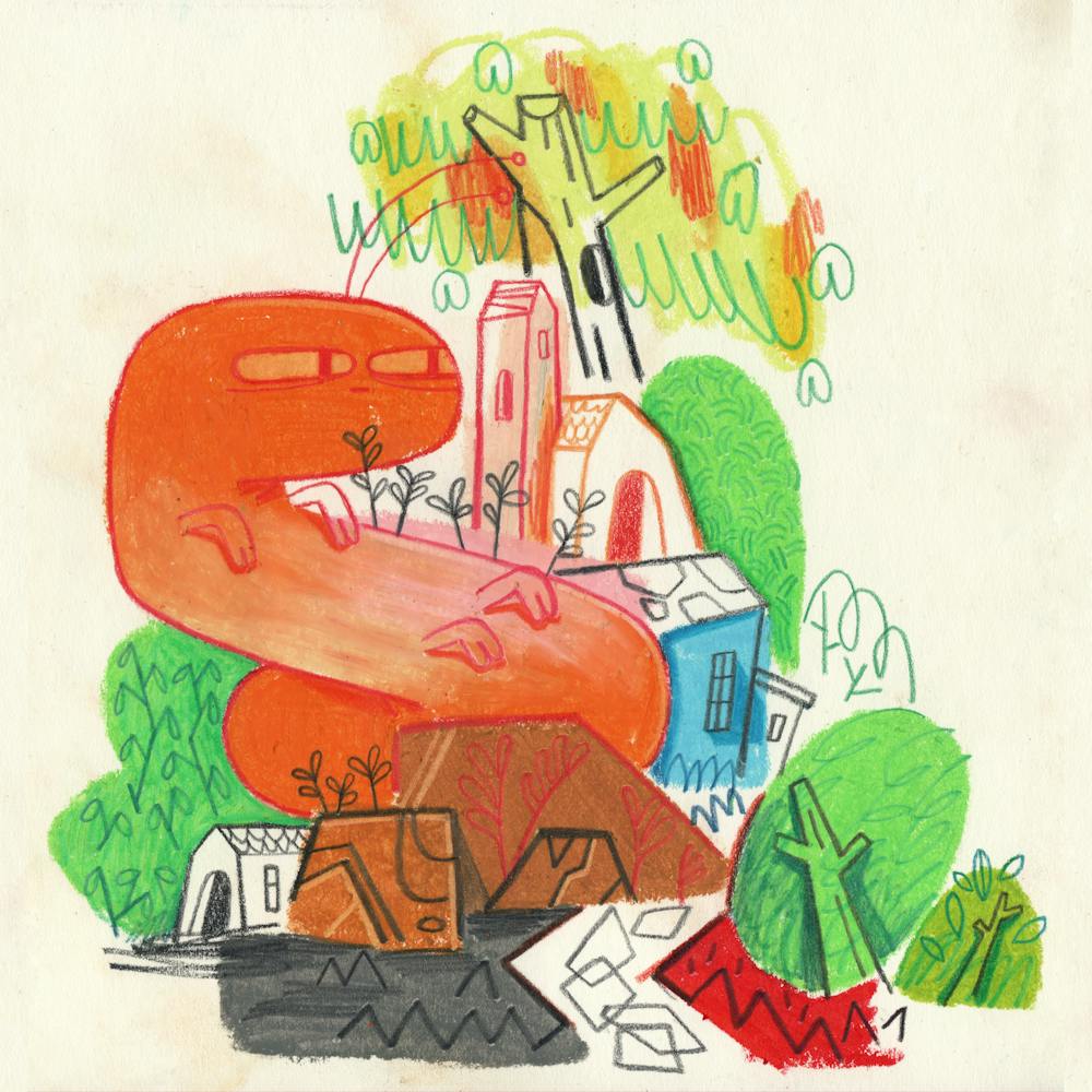 cute bug nestled in a village in summer