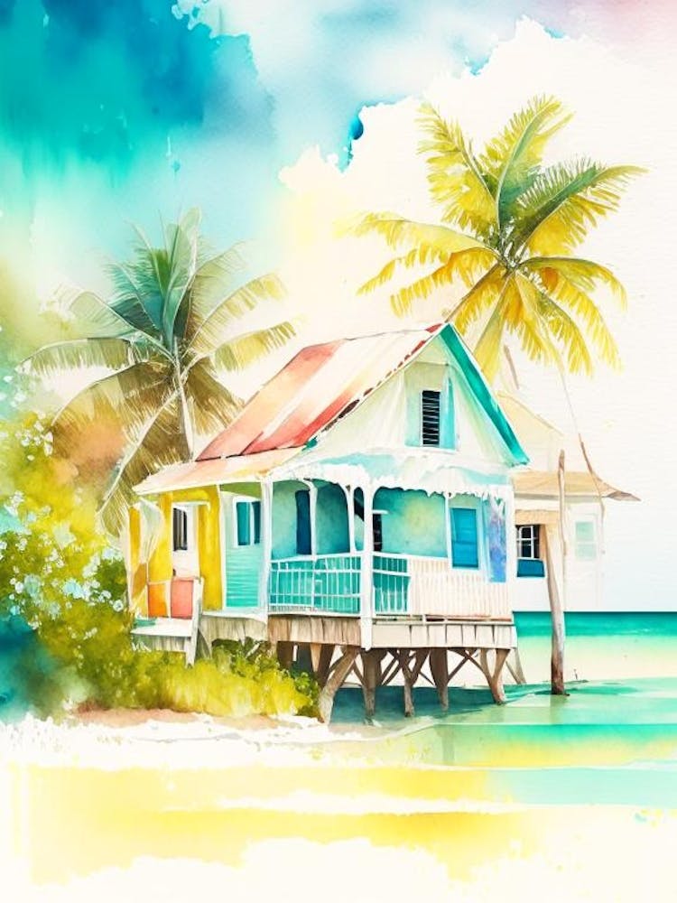 Caye Caulker Belize Watercolour Pastel Tropical Destination