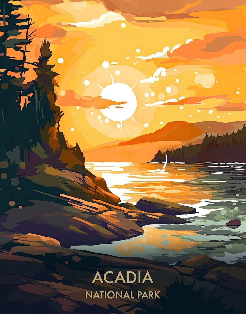 Acadia National Park Travel Poster Illustration Style 4