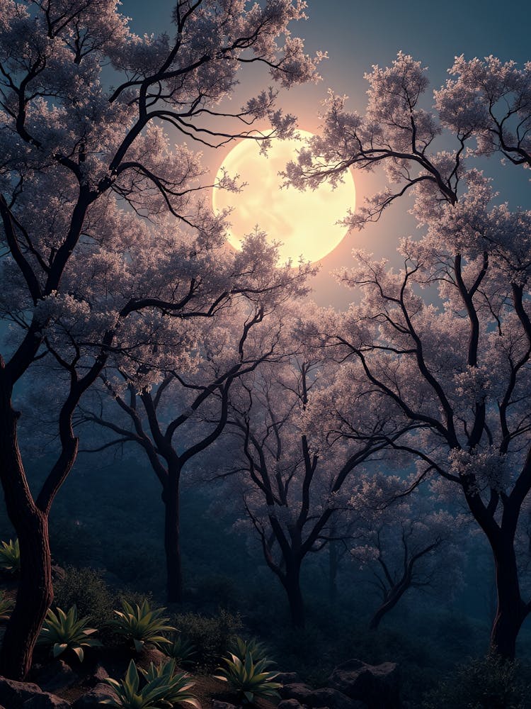 Full Moon Over Cherry Blossoms