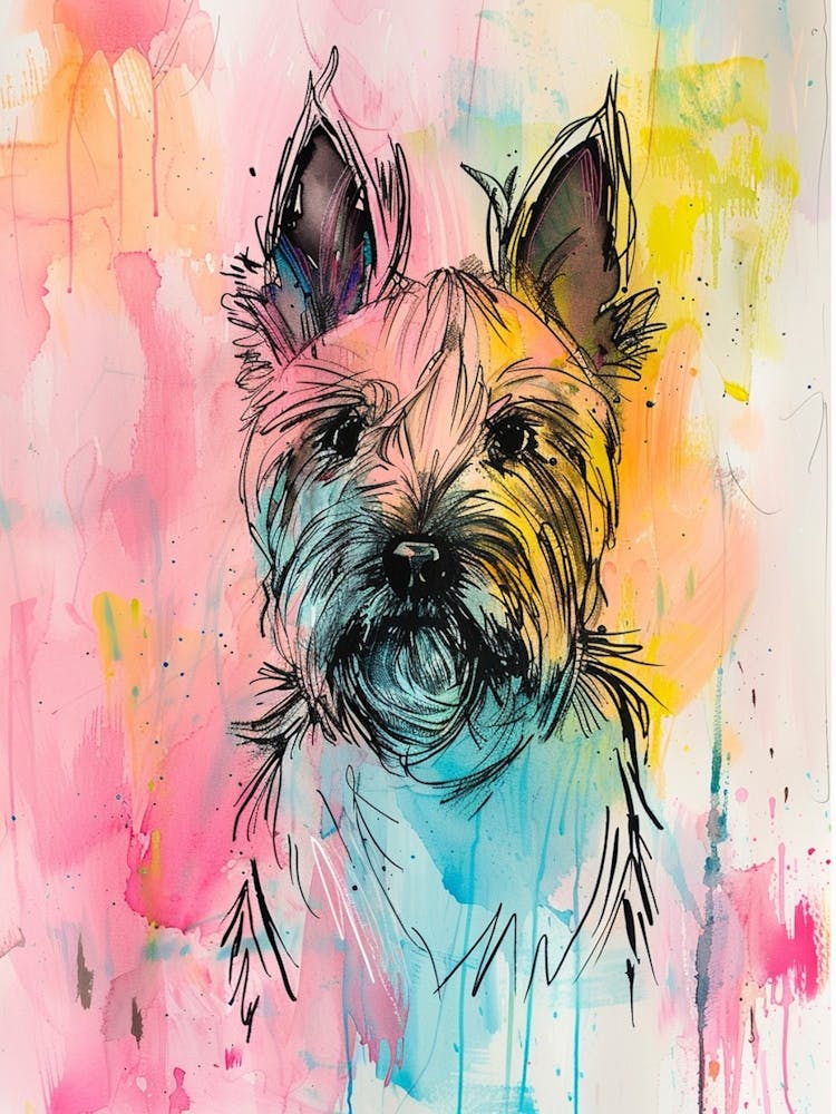 Pastel Silky Terrier Dog Pastel Line Illustration  3