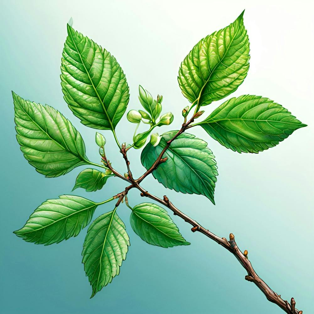 Draw A Close Up Of A Branch With Leaves In A Detailed Scientific Style Use A Light Background And (1)
