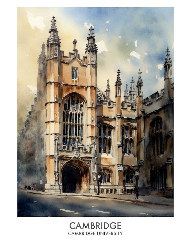 Cambridge University 8 Watercolor Travel Poster