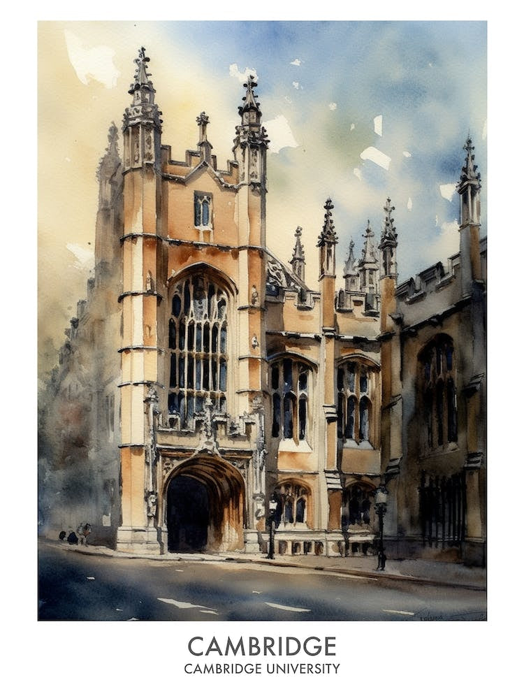 Cambridge University 8 Watercolor Travel Poster