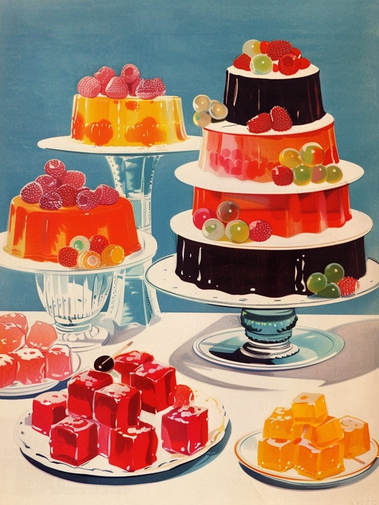 Retro Jelly Dessert Platter Illustration 1