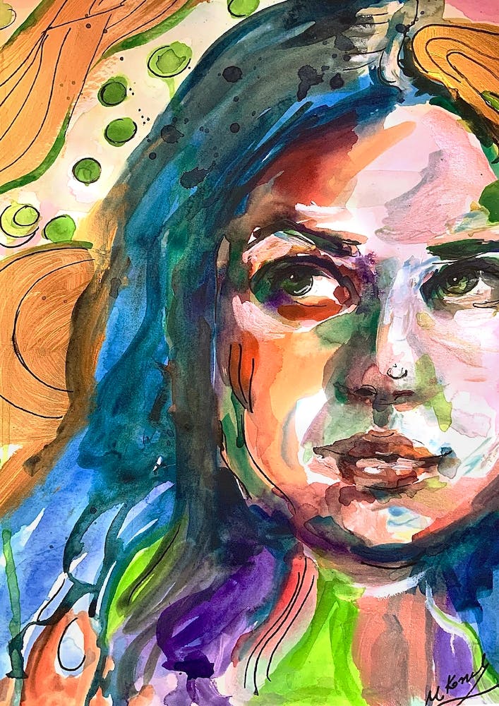 Woman Colourful Watercolour Portrait