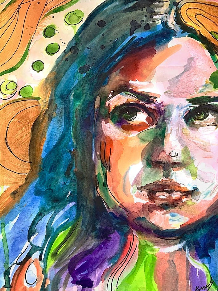 Woman Colourful Watercolour Portrait