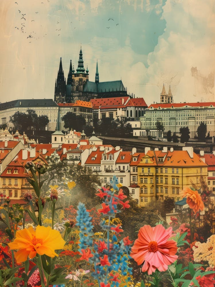 Prague   Floral Retro Collage Style 1
