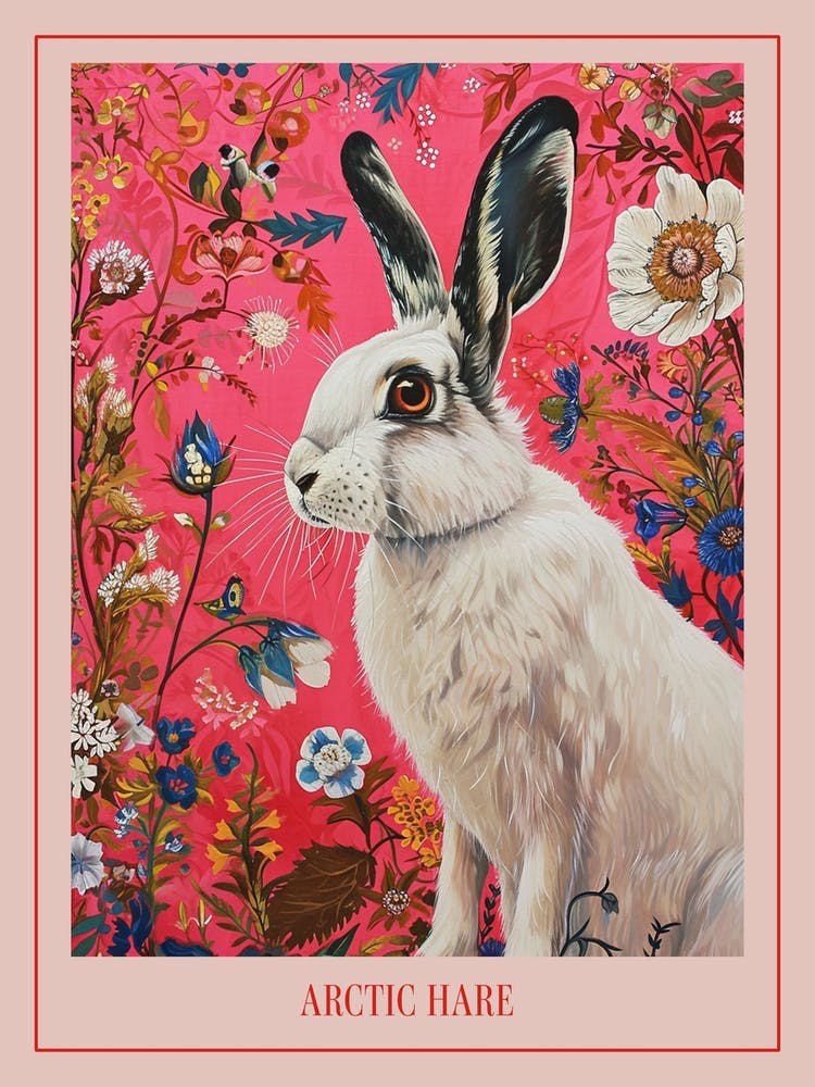 Floral Animal Painting Arctic Hare 4 Poster